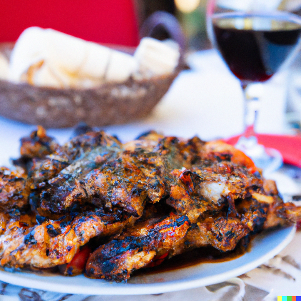 large dish of Delicious Greek Chicken Souvlaki